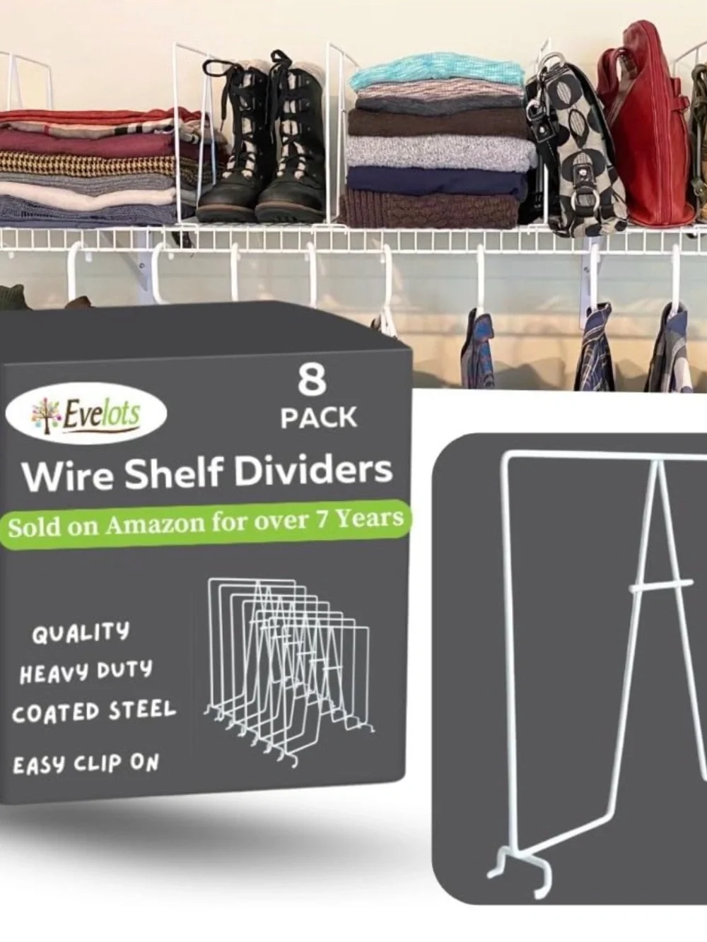 Evelots White Wire Shelf Dividers - 8 Pack